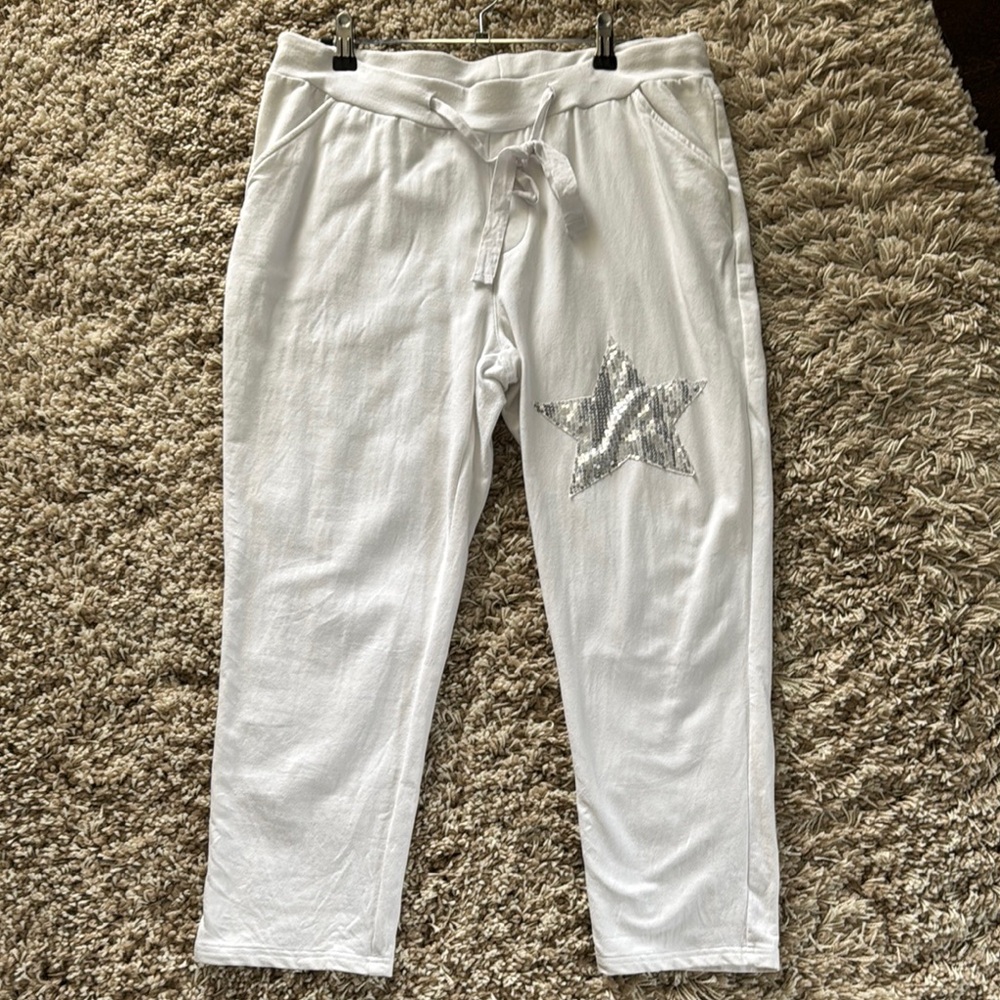 White capris with Silver Star Patch